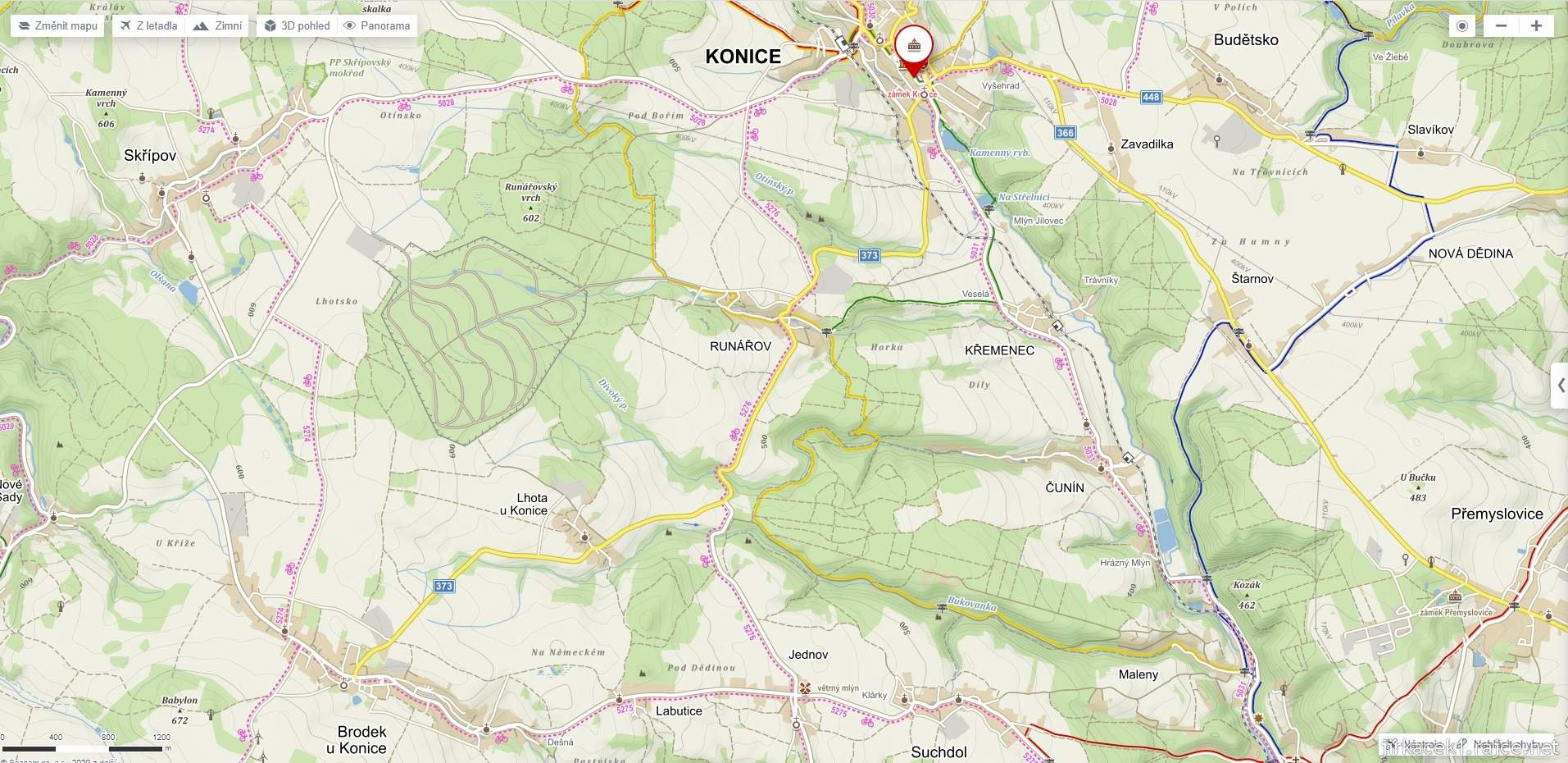 Mapa našeho výletu do okolí Konice